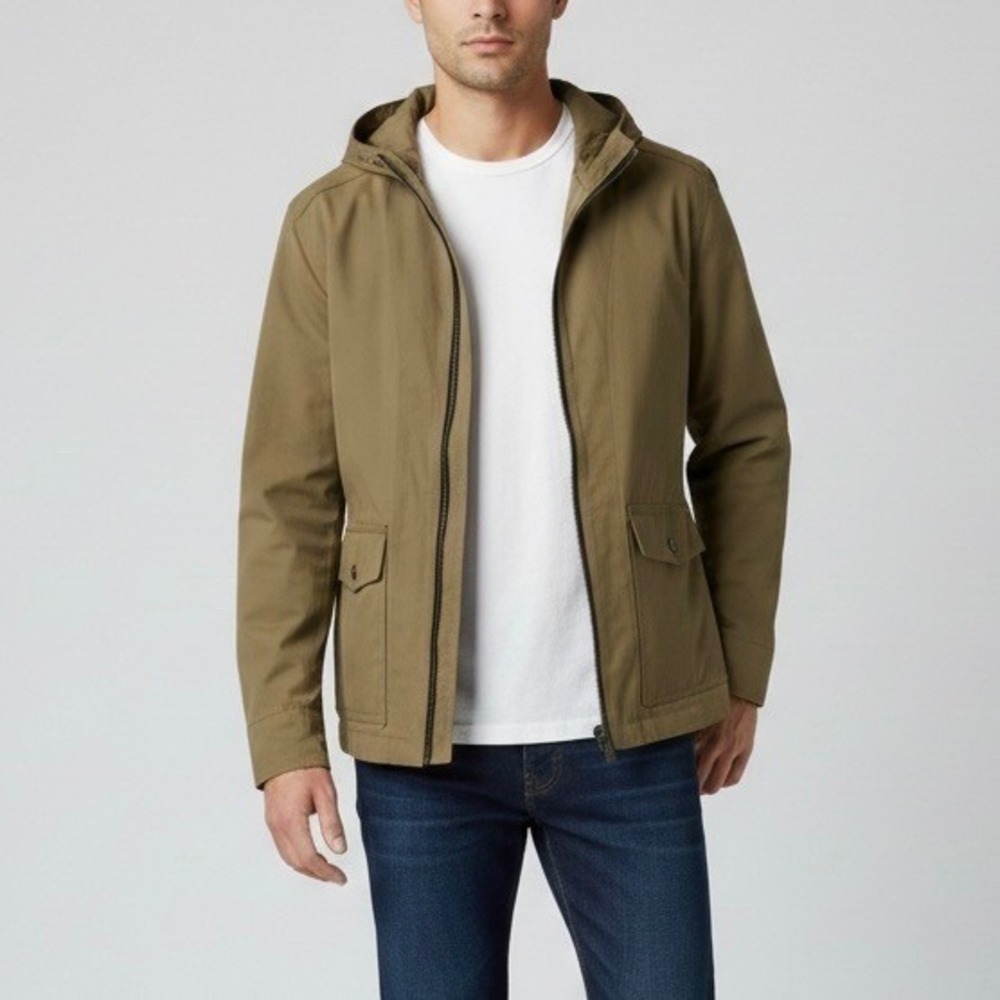 Taylor Stitch Men's Hooded The Beach Jacket Olive Green Cotton Nylon Size 36 XS